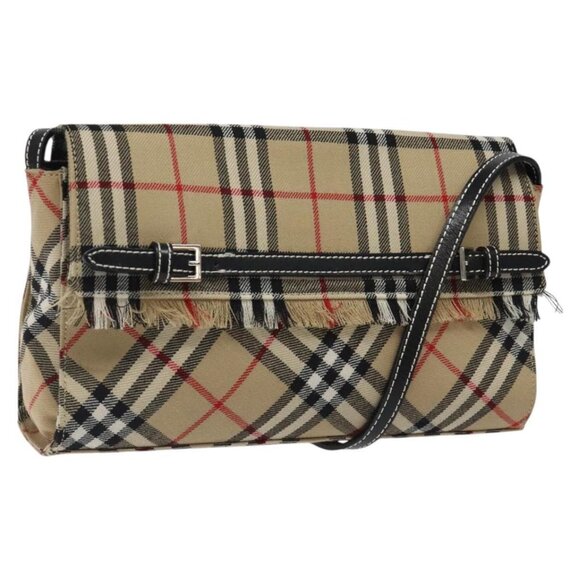 BURBERRY Nova Check Shoulder Bag Canvas Beige Silver Auth - Picture 1 of 16